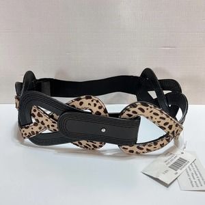 Chicos Calf Hair Leather Stretch Loop Belt with Leopard Print Women's Size S